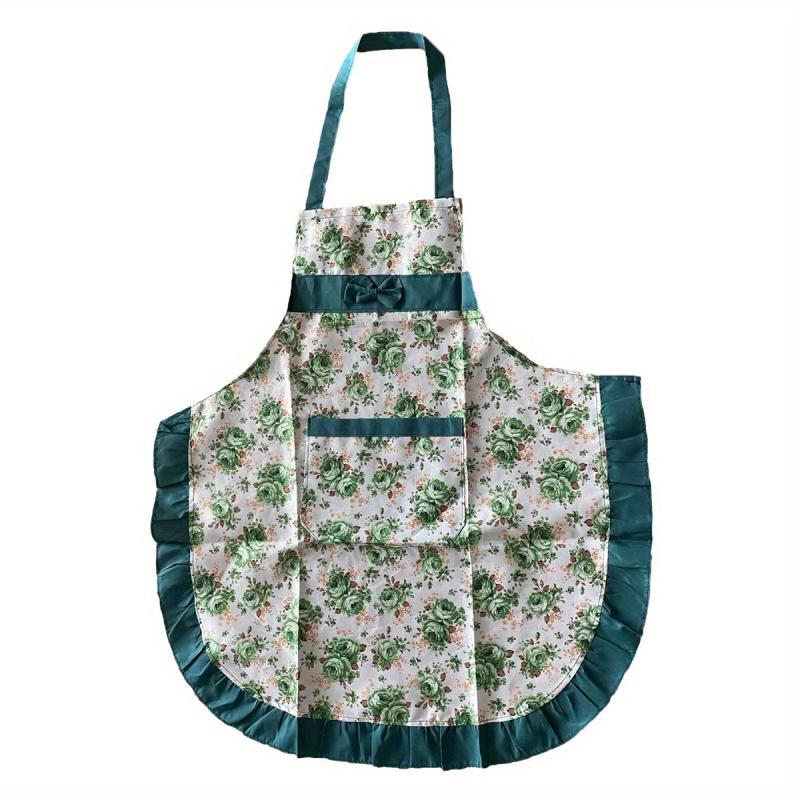 Floral Apron w/ Pockets & Ruffle Trim Halter Apron