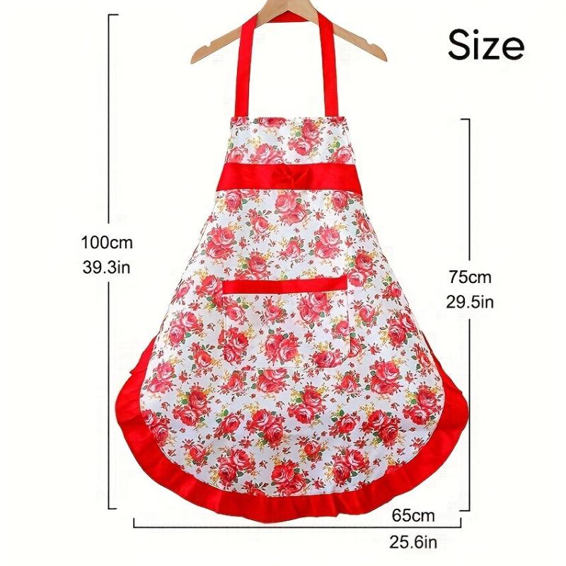 Floral Apron w/ Pockets & Ruffle Trim Halter Apron