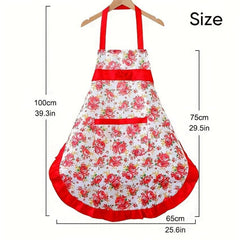 Floral Apron w/ Pockets & Ruffle Trim Halter Apron