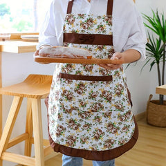 Floral Apron w/ Pockets & Ruffle Trim Halter Apron