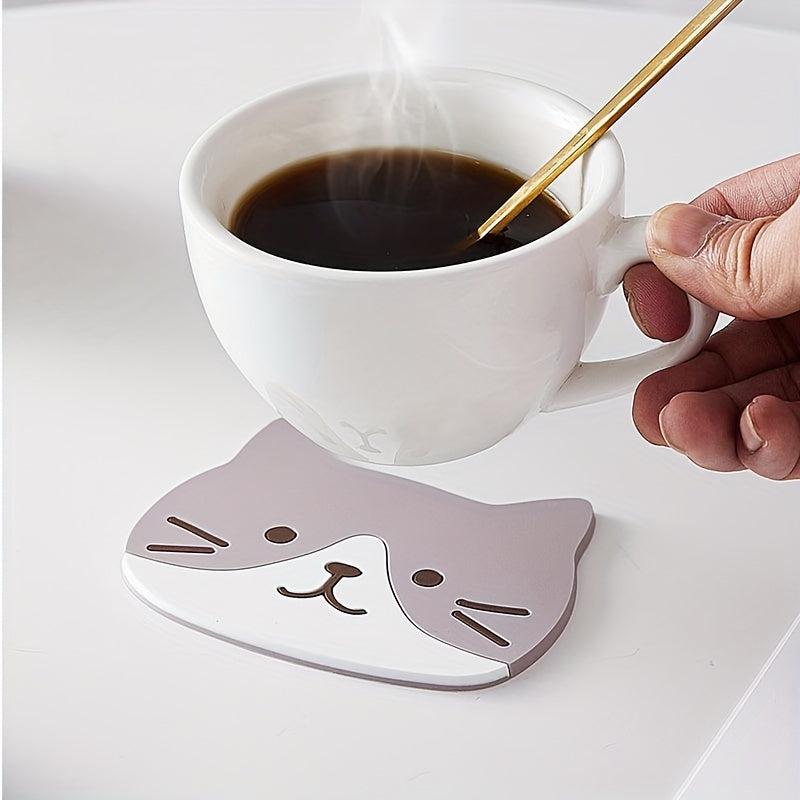 5pcs Cat Coasters Silicone Mats Tea Mugs Glasses Cups Anti Slip Pad Home
