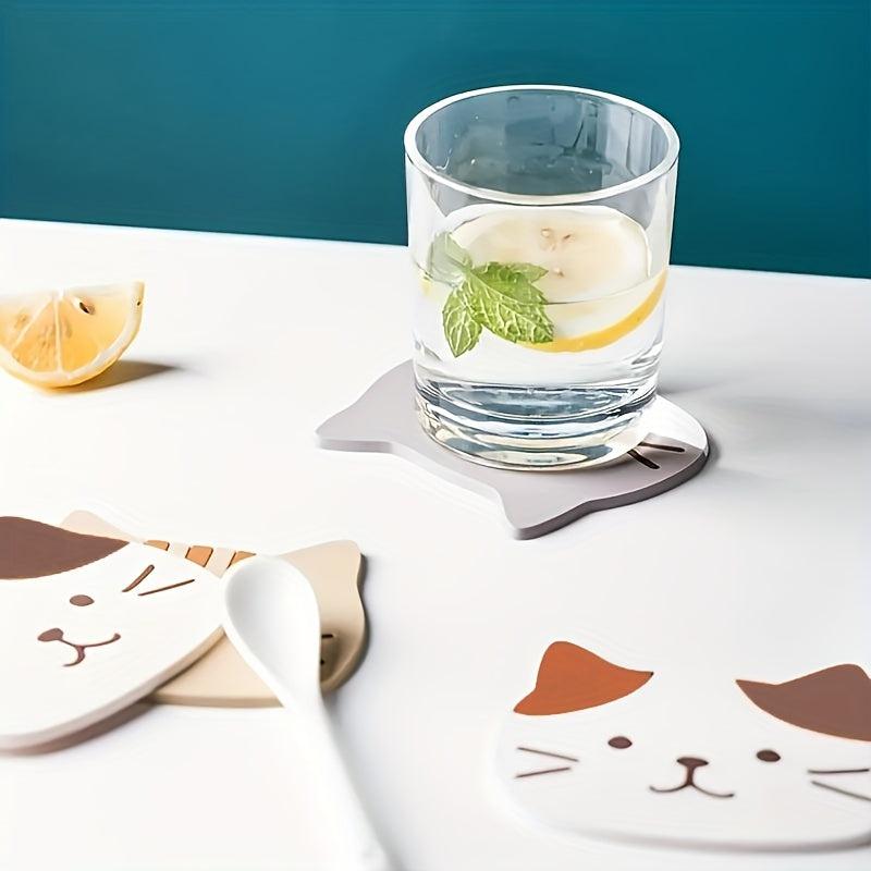 5pcs Cat Coasters Silicone Mats Tea Mugs Glasses Cups Anti Slip Pad Home
