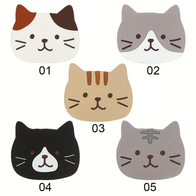 5pcs Cat Coasters Silicone Mats Tea Mugs Glasses Cups Anti Slip Pad Home