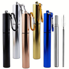 Stainless Steel Collapsible Metal Straws with Carabiner Hook