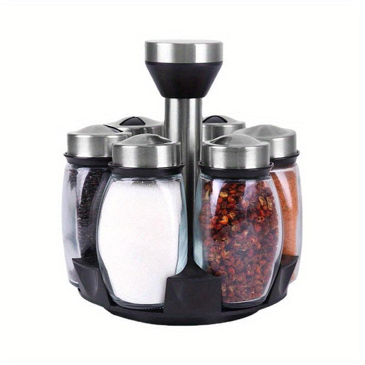 7pcs Kitchen Spice Shakers with Rotating Storage Base