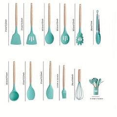 11pcs Silicone Kitchen Utensil Set Non Stick Cooking Spatula Spoon Whisk Tongs
