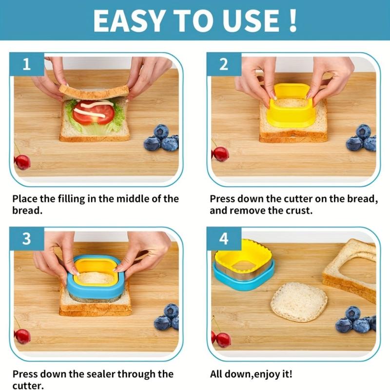 Sandwich Cutter And Sealer Set Bread Decruster DIY Cookie Cutters Kitchen