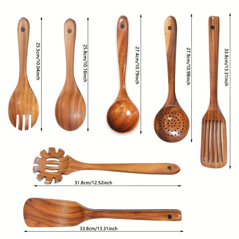 7pcs Teak Wooden Cooking Utensils Nonstick Scratch-free Kitchen Tools