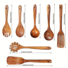 7pcs Teak Wooden Cooking Utensils Nonstick Scratch-free Kitchen Tools