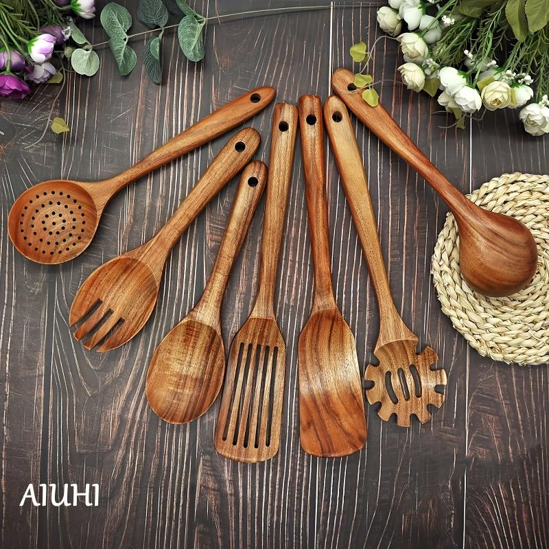 7pcs Teak Wooden Cooking Utensils Nonstick Scratch-free Kitchen Tools