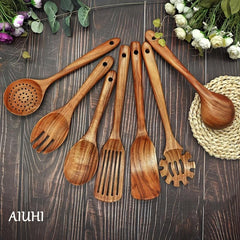 7pcs Teak Wooden Cooking Utensils Nonstick Scratch-free Kitchen Tools