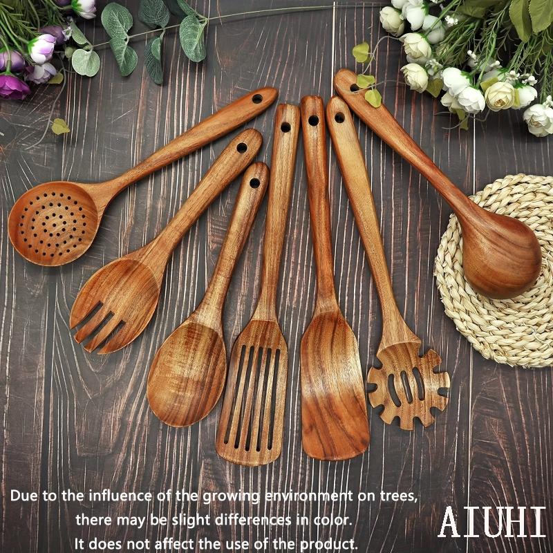 7pcs Teak Wooden Cooking Utensils Nonstick Scratch-free Kitchen Tools