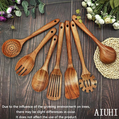 7pcs Teak Wooden Cooking Utensils Nonstick Scratch-free Kitchen Tools