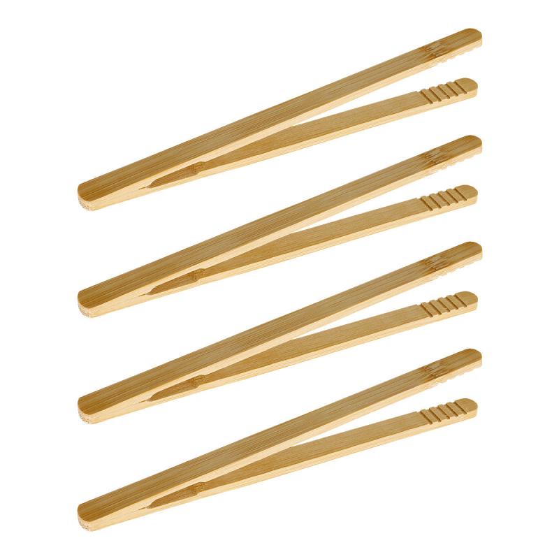 4pcs Bamboo Toaster Tongs Kitchen Cooking Tongs Reusable