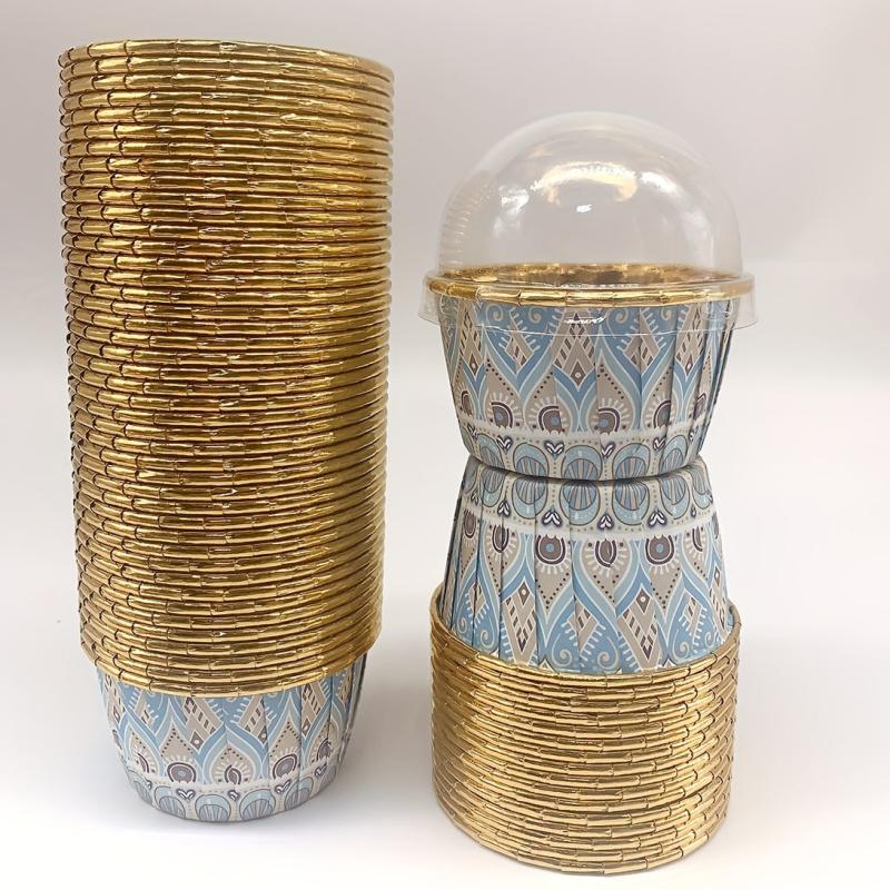 50pcs Boho Cupcakes With Lids Disposable Muffin Cups Glossy Cupcake Liners