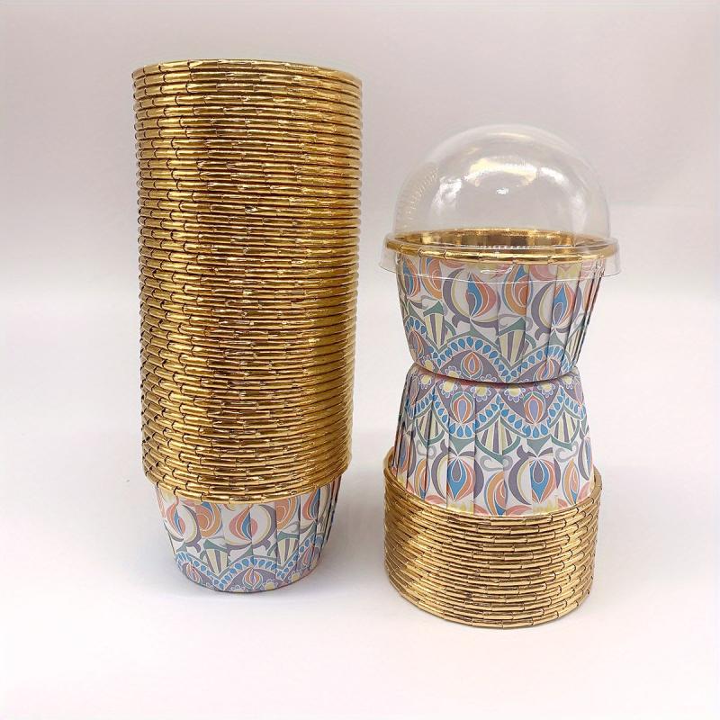 50pcs Boho Cupcakes With Lids Disposable Muffin Cups Glossy Cupcake Liners