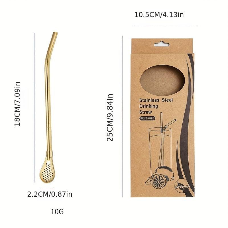 5pcs 304 Stainless Steel Straw Spoon Set, Drink Coffee Stirring Filter Spoon