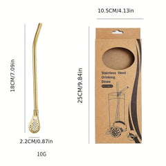 5pcs 304 Stainless Steel Straw Spoon Set, Drink Coffee Stirring Filter Spoon