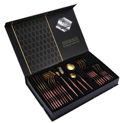 24pcs Stainless Steel Tableware Set - Fork and Spoon, Durable, Easy to Clean