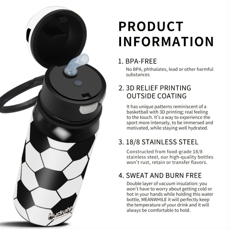 Soccer Pattern Insulated Water Bottle with Straw Lid