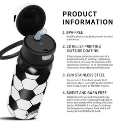 Soccer Pattern Insulated Water Bottle with Straw Lid