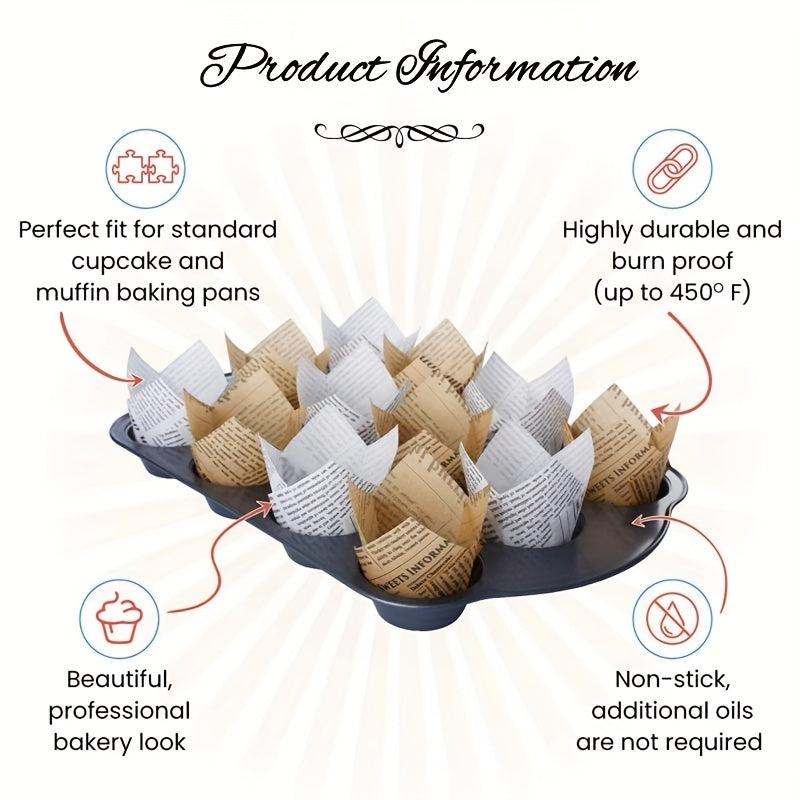 200pcs Newspaper Pattern Tulip Muffin Cups for Parties