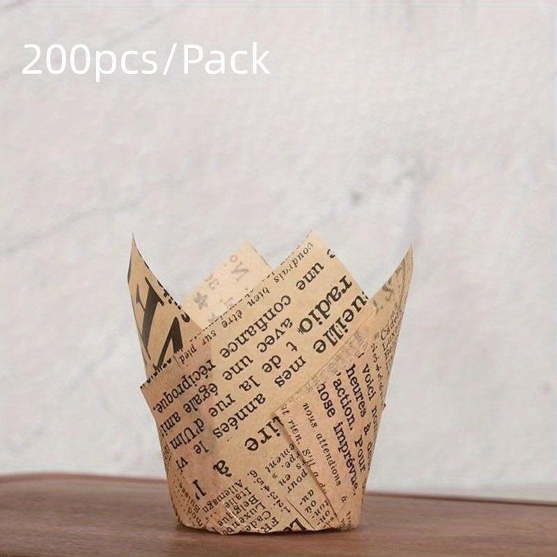 200pcs Newspaper Pattern Tulip Muffin Cups for Parties