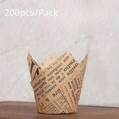200pcs Newspaper Pattern Tulip Muffin Cups for Parties