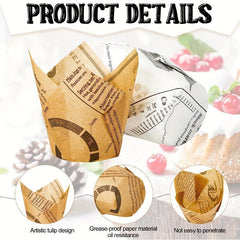200pcs Newspaper Pattern Tulip Muffin Cups for Parties