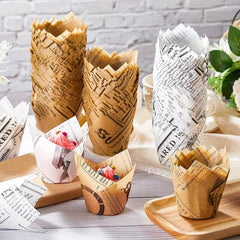 200pcs Newspaper Pattern Tulip Muffin Cups for Parties