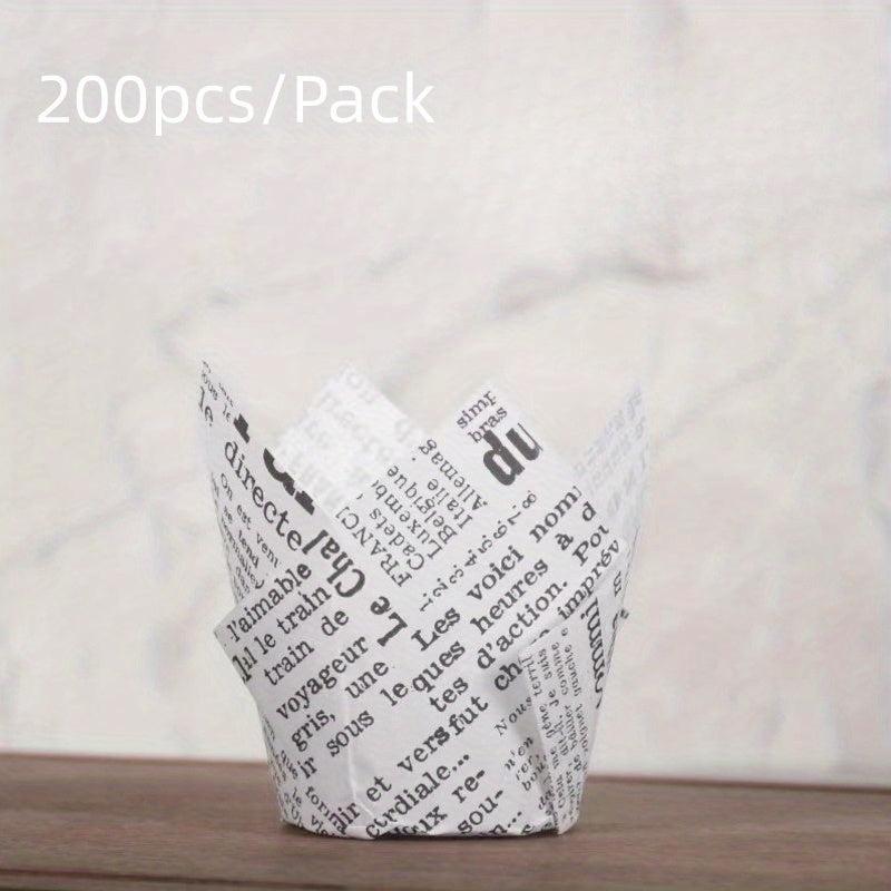 200pcs Newspaper Pattern Tulip Muffin Cups for Parties