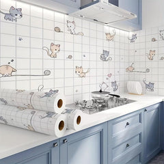 Cartoon Cat Wallpaper Self Adhesive for Kitchen Countertop Furniture