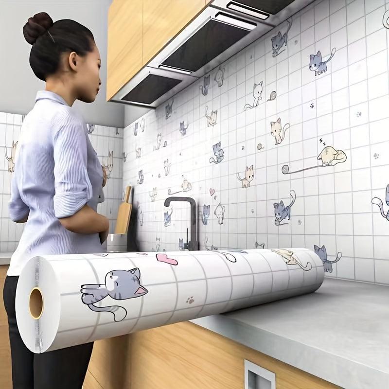 Cartoon Cat Wallpaper Self Adhesive for Kitchen Countertop Furniture