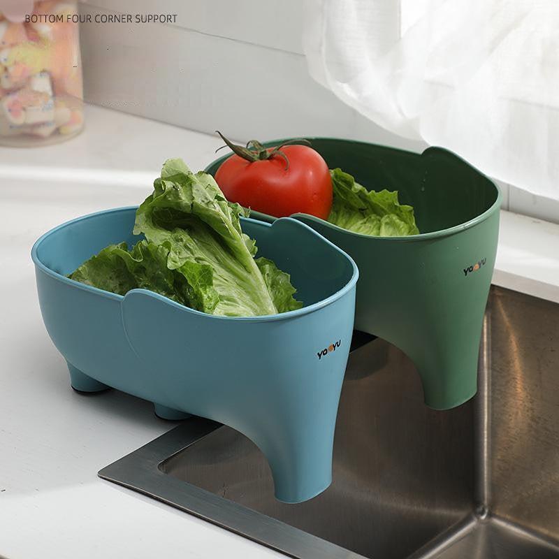Plastic Vegetable Washing Basket Elephant Drain Basket Kitchen Storage