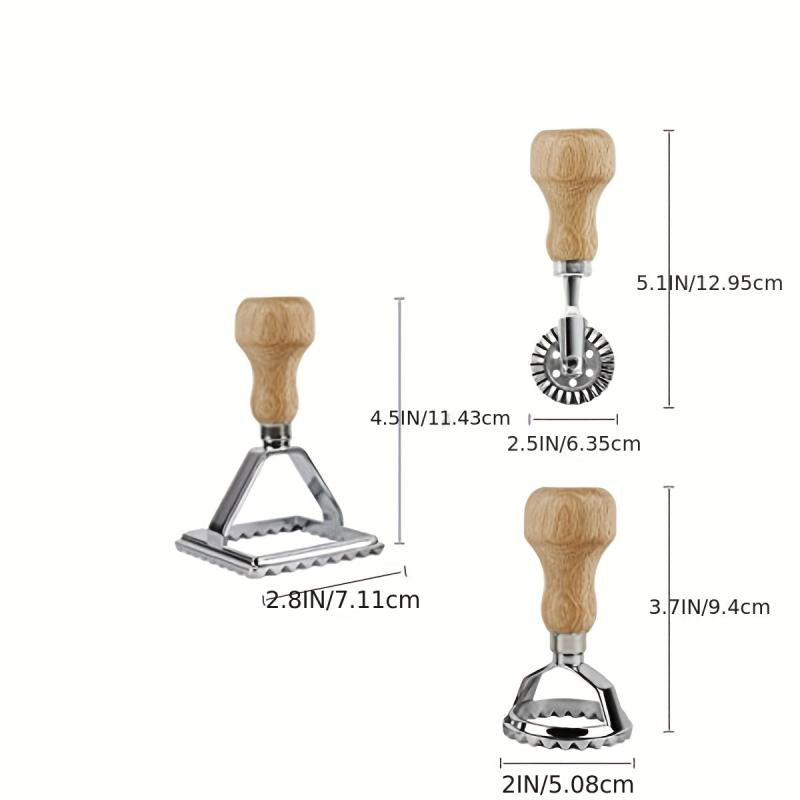 3pcs Roller Wheel Stamp with Wooden Handle and Fluted Edge