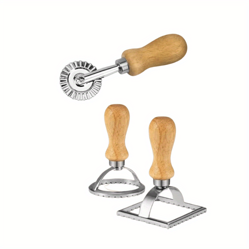 3pcs Roller Wheel Stamp with Wooden Handle and Fluted Edge
