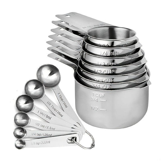 13pcs Stainless Steel Cup & Spoon Set Portable Measurement Tools