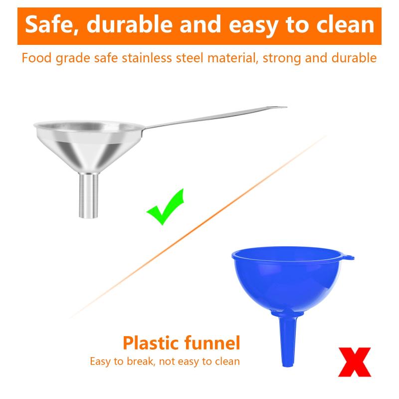 3pcs Stainless Steel Funnels Set with Cleaning Brush