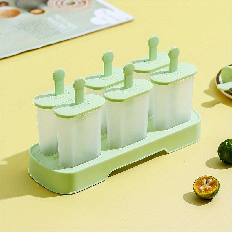 6 Hole Ice Popsicle Mold Rectangle Shape Plastic DIY Ice Cream Kit