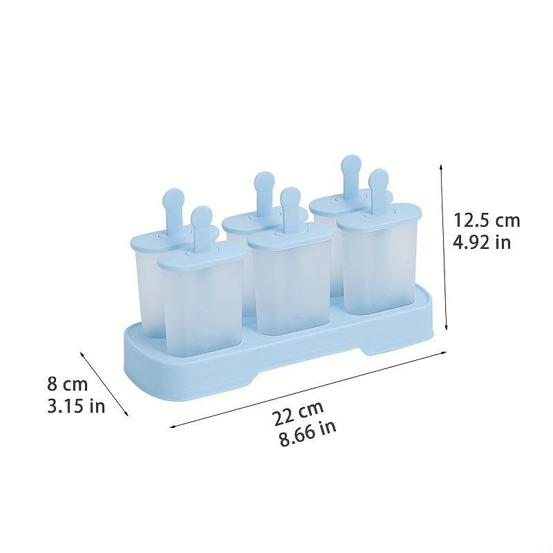 6 Hole Ice Popsicle Mold Rectangle Shape Plastic DIY Ice Cream Kit