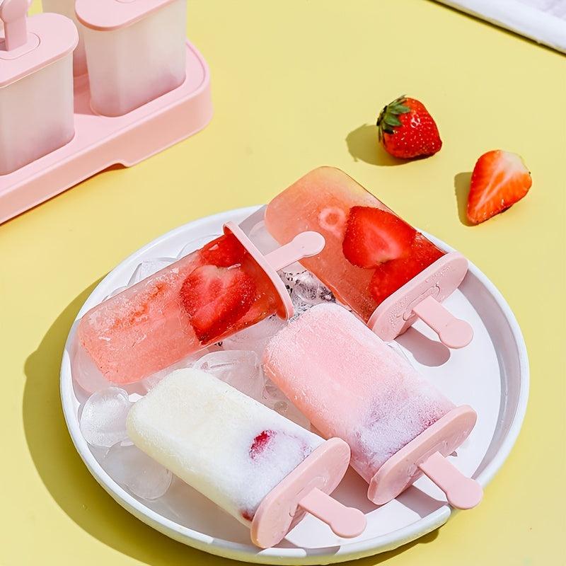 6 Hole Ice Popsicle Mold Rectangle Shape Plastic DIY Ice Cream Kit