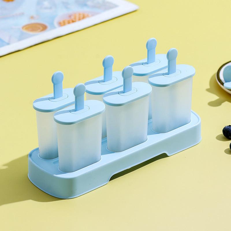 6 Hole Ice Popsicle Mold Rectangle Shape Plastic DIY Ice Cream Kit