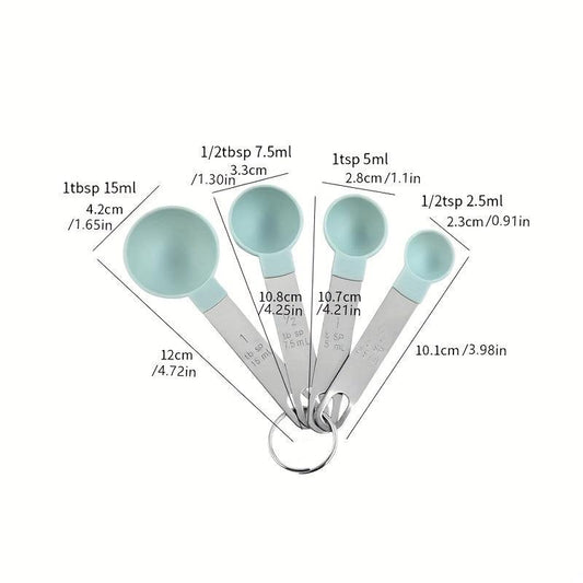 8pcs Measuring Cups & Spoons Set Plastic Spoon w/ Stainless Steel Handle