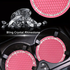 2pcs Bling Car Cup Coasters Silicone Crystal Rhinestone Drink Cup