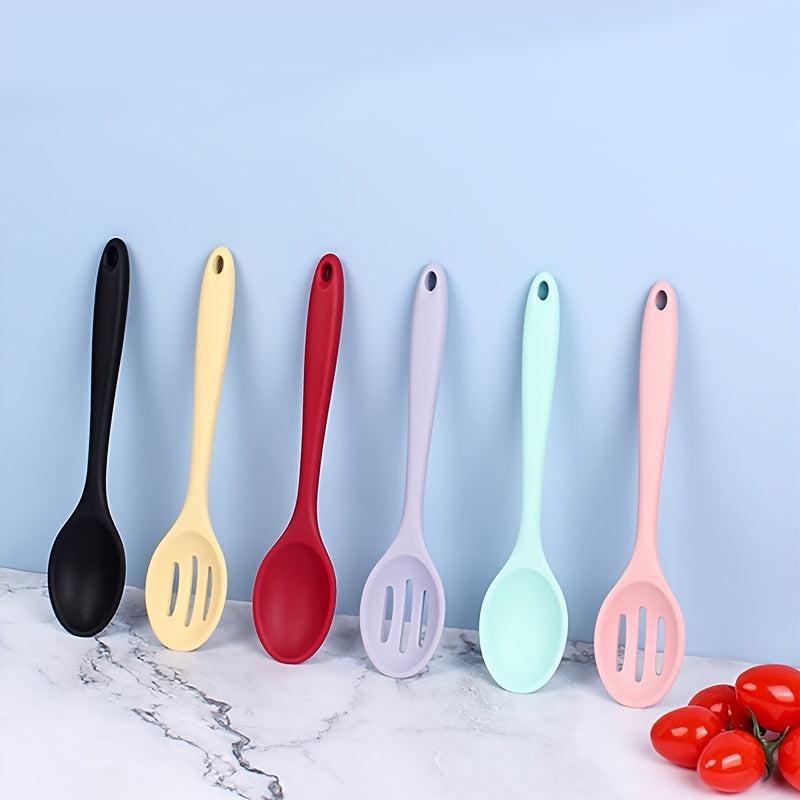 Colorful Silicone Slotted Spoon for Dining and Cooking with Hanging Hole