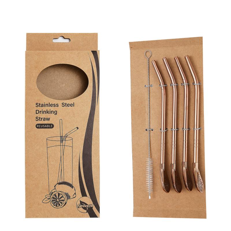 5pcs Reusable Stainless Steel Straw Spoon Set with Brush