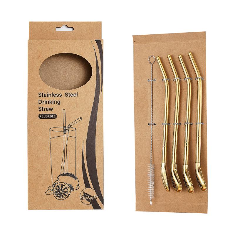 5pcs Reusable Stainless Steel Straw Spoon Set with Brush