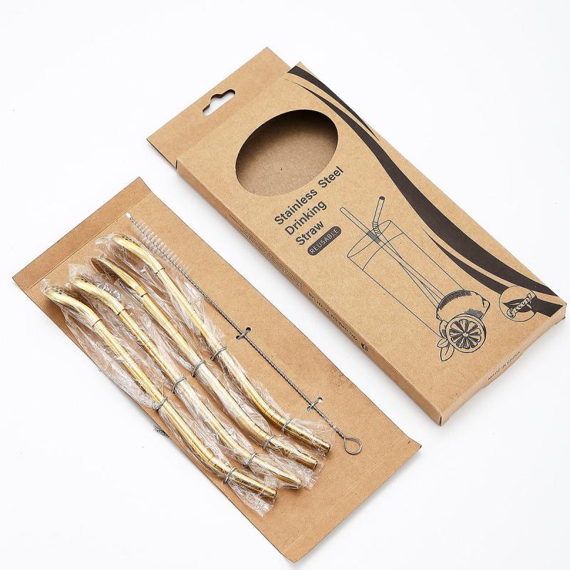 5pcs Reusable Stainless Steel Straw Spoon Set with Brush