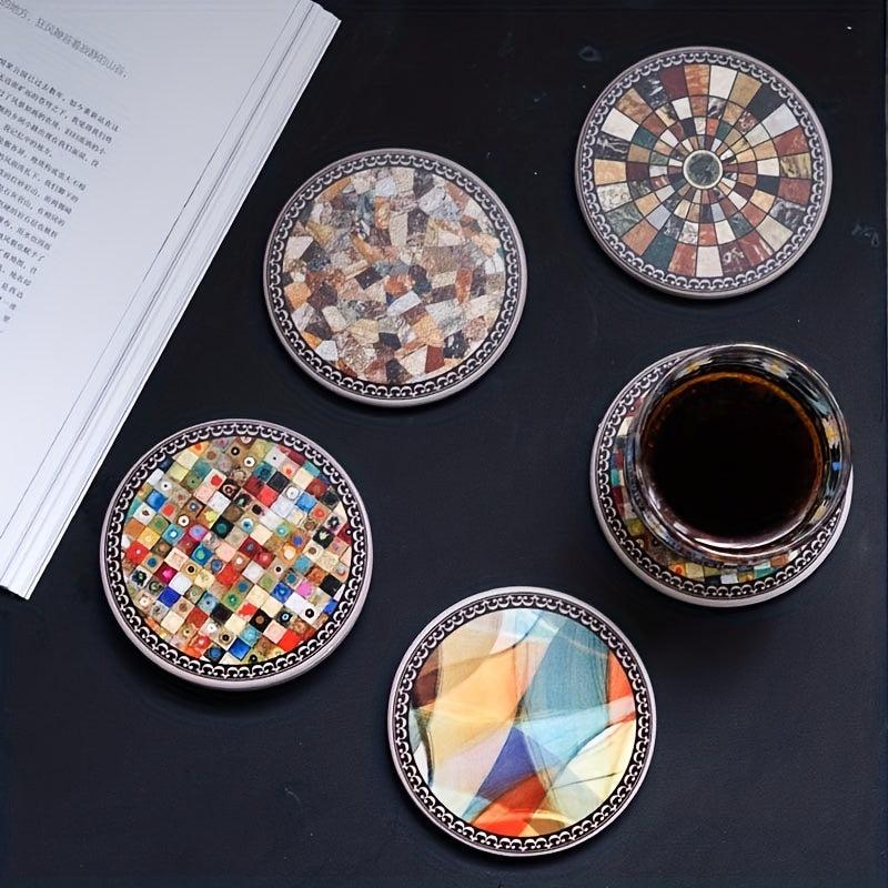 Boho Marble Coaster Set - 4 Absorbent Ceramic Coasters