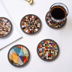 Boho Marble Coaster Set - 4 Absorbent Ceramic Coasters